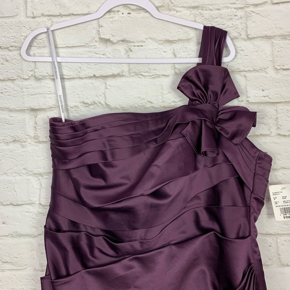 David’s Bridal Satin One Shoulder Plum Gown NWT 16 - Picture 2 of 8